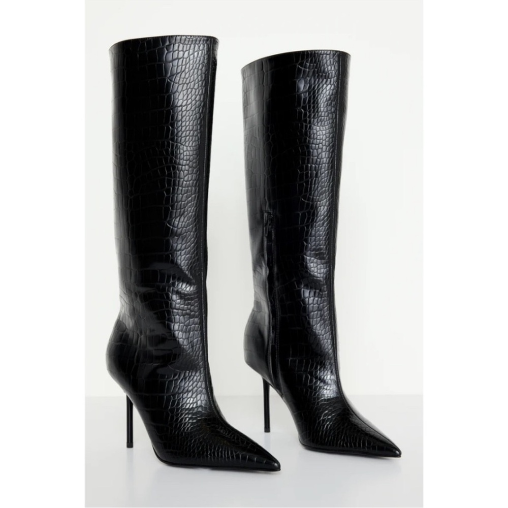 Good American Croc-Embossed Knee-High Boots NEW